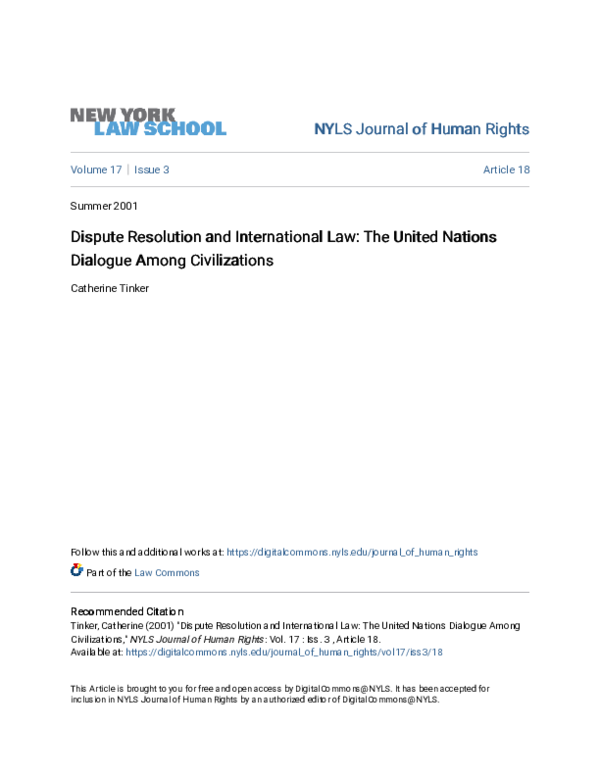 (PDF) Dispute Resolution and International Law: The United Nations ...