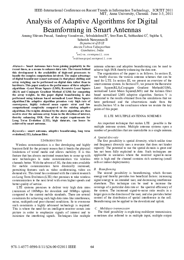(PDF) Analysis of adaptive algorithms for digital beamforming in Smart ...