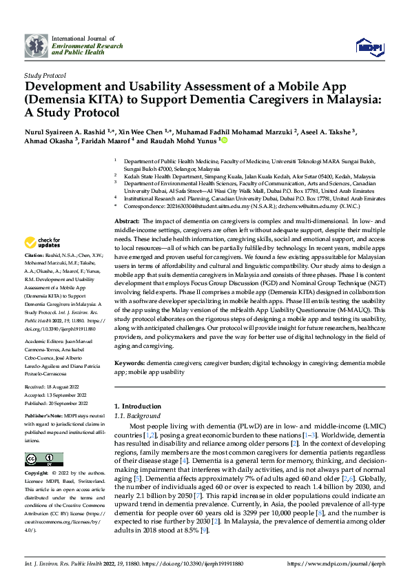 (PDF) Development and Usability Assessment of a Mobile App (Demensia ...
