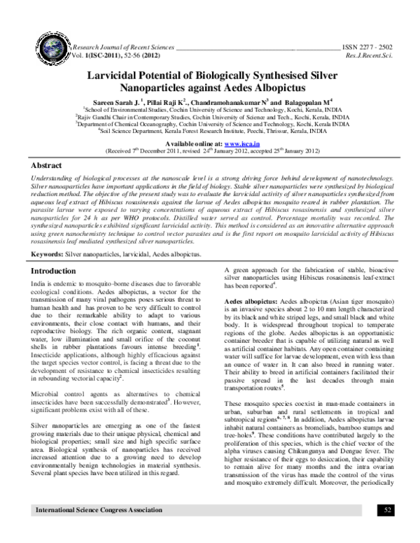 (PDF) Larvicidal Potential of Biologically Synthesised Silver ...