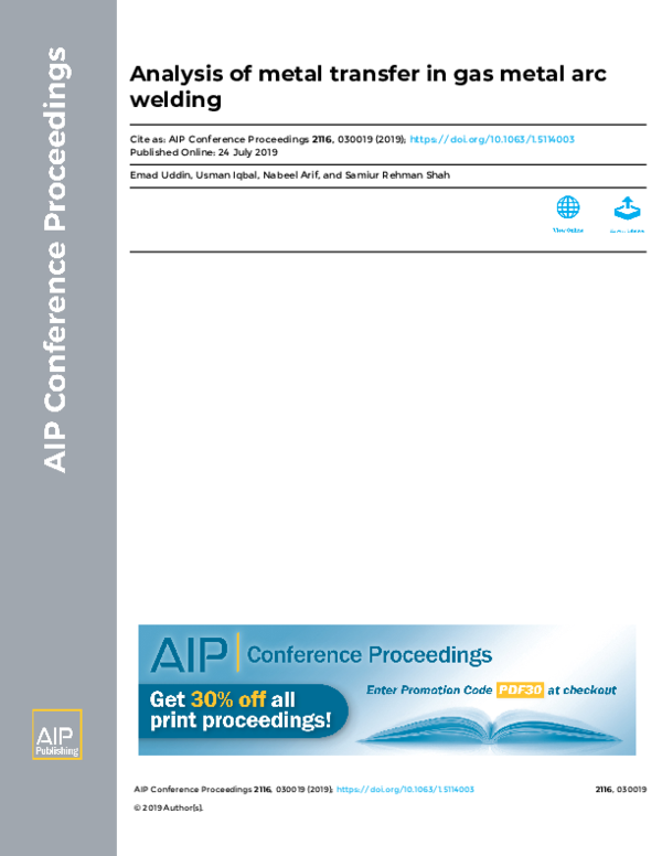 (PDF) Analysis of metal transfer in gas metal arc welding
