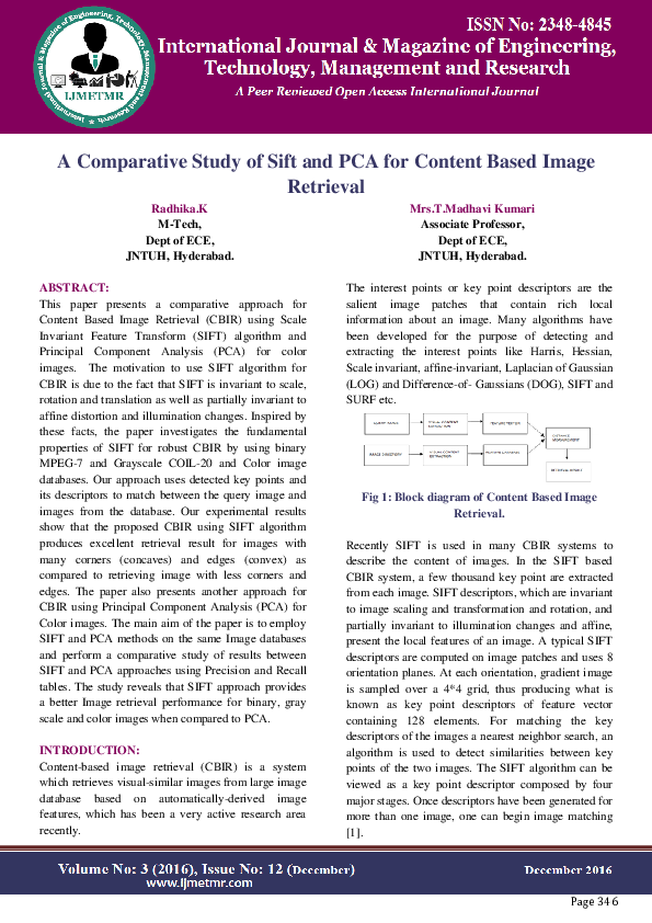 (PDF) A Comparative Study of Sift and PCA for Content Based Image Retrieval
