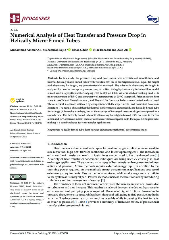 (PDF) Numerical Analysis of Heat Transfer and Pressure Drop in ...