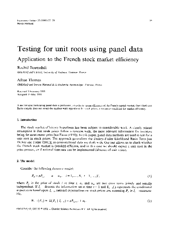(PDF) Testing for unit roots using panel data