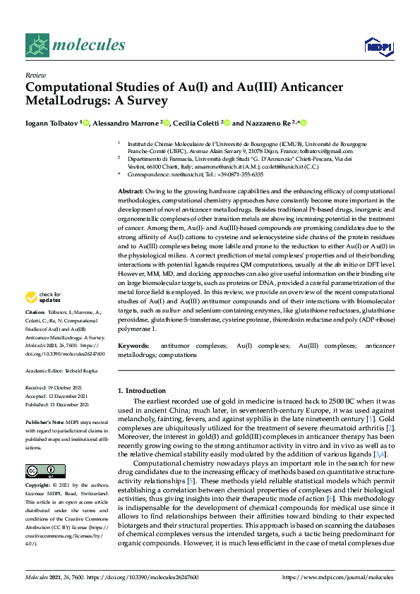 (PDF) Computational Studies of Au(I) and Au(III) Anticancer ...