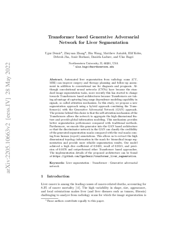 (PDF) Transformer Based Generative Adversarial Network for Liver ...