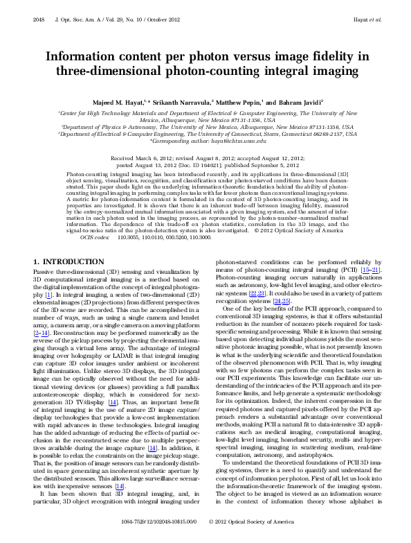 (PDF) Information content per photon versus image fidelity in three ...