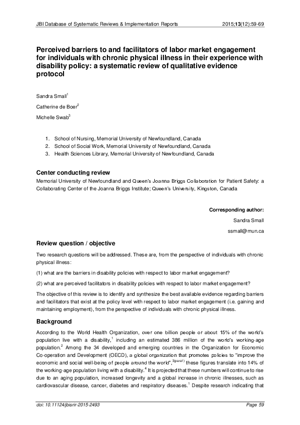 (PDF) Perceived barriers to and facilitators of labor market engagement ...