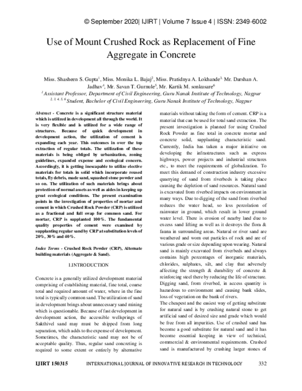(PDF) Use Of Mount Crushed Rock As Replacement Of Fine Aggregate In ...