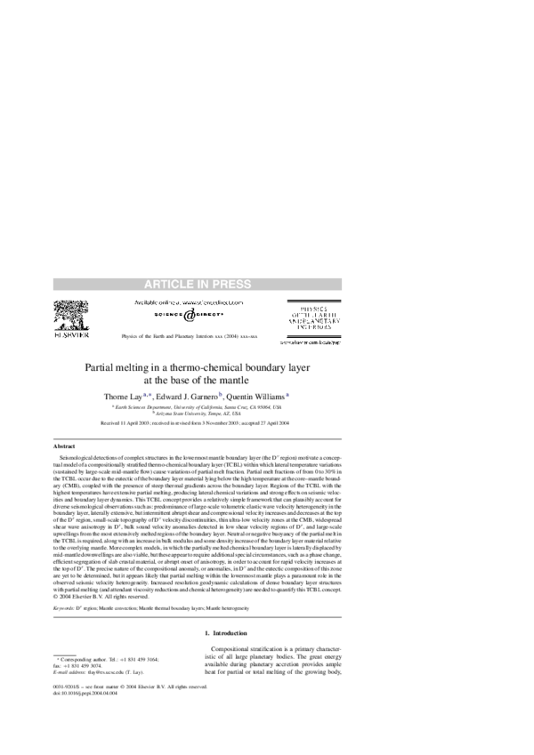 (PDF) Physics of the Earth and Planetary Interiors xxx (2004) xxx–xxx