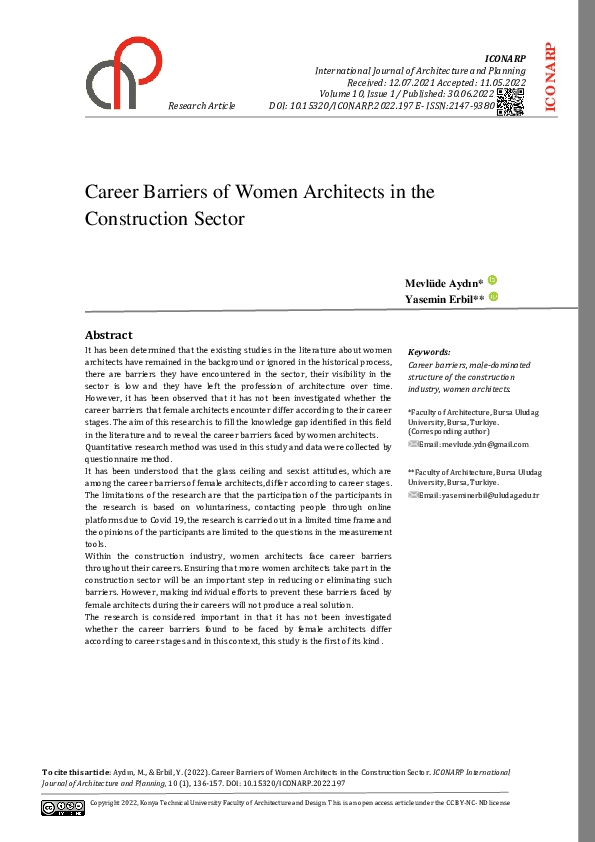 (PDF) Career Barriers of Women Architects in the Construction Sector