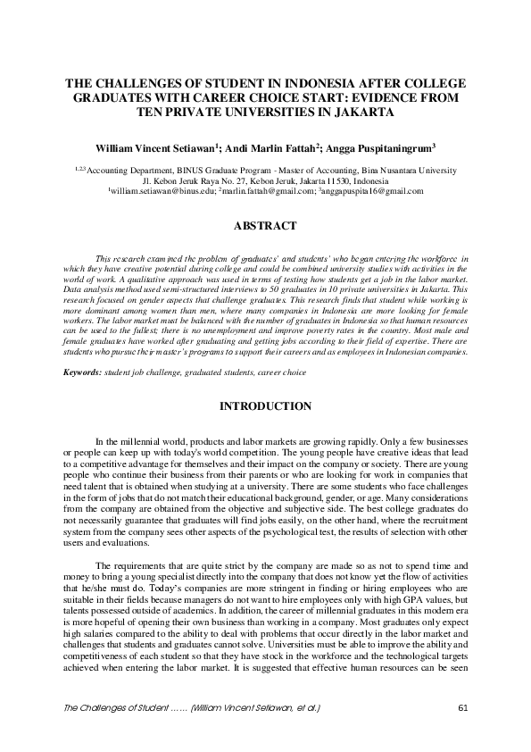 (PDF) The Challenges of Student in Indonesia after College Graduates ...
