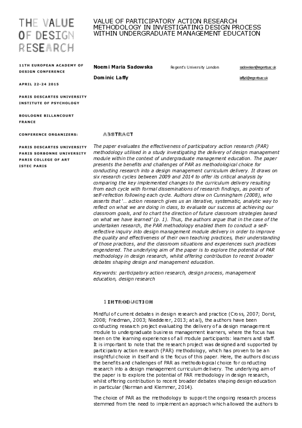 (PDF) Value of Participatory Action Research Methodology in ...