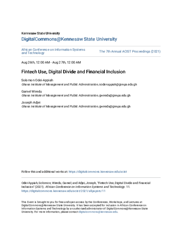 (PDF) Fintech use, digital divide and financial inclusion