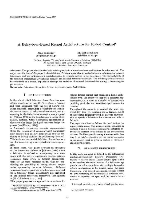 (PDF) A Behaviour-Based Kernel Architecture for Robot Control ⋆