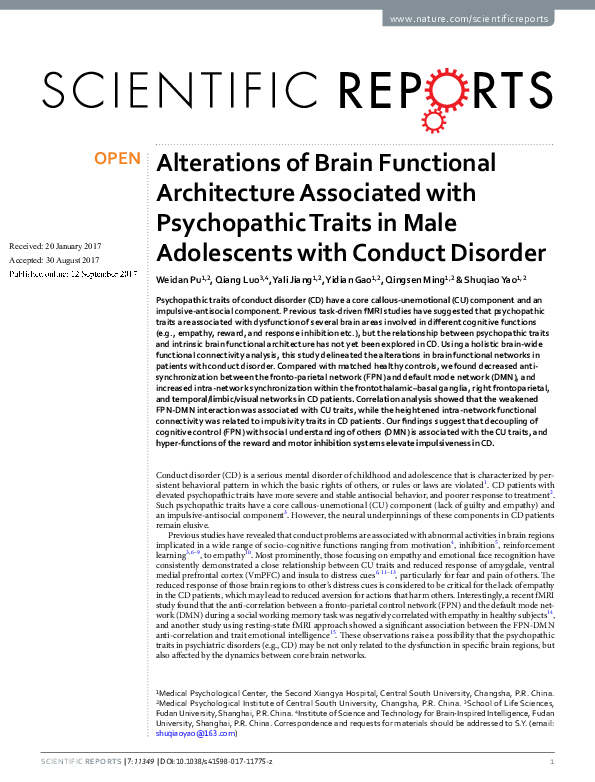 (PDF) Alterations of Brain Functional Architecture Associated with ...