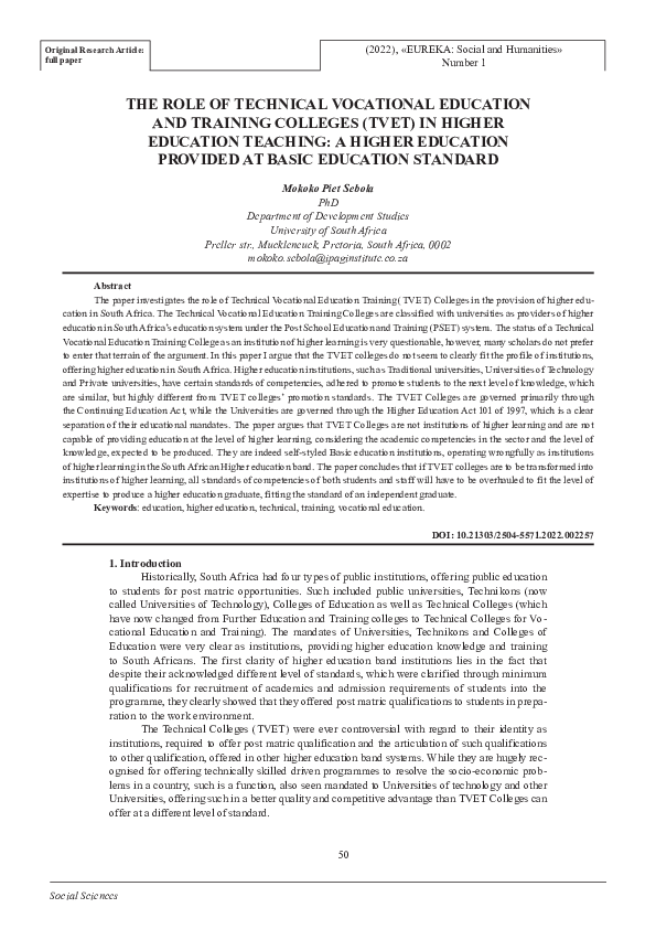 (PDF) The role of Technical Vocational Education and Training Colleges ...