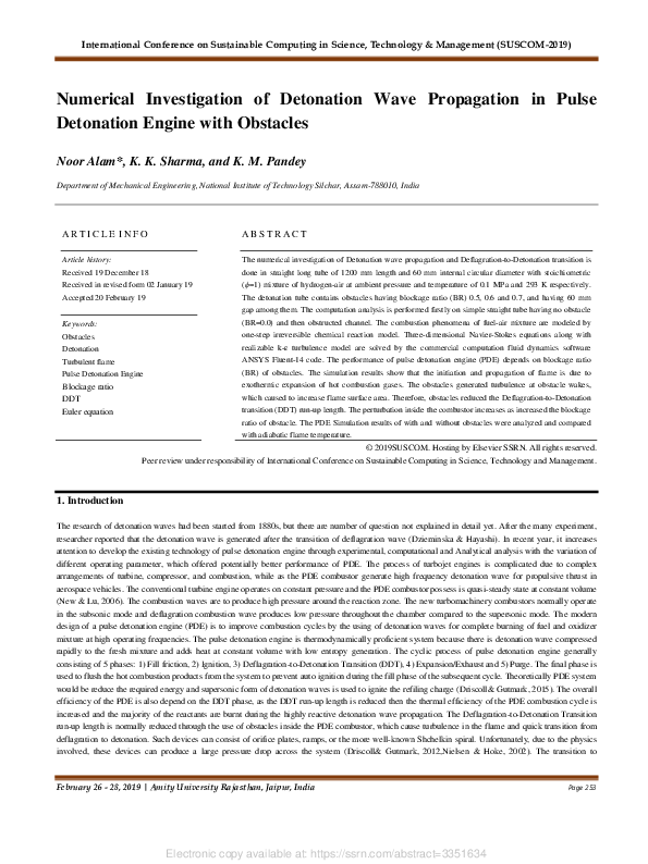 (PDF) Numerical Investigation of Detonation Wave Propagation in Pulse ...
