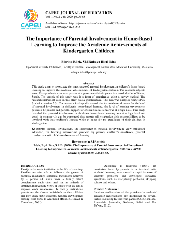(PDF) The Importance of Parental Involvement in Home-Based Learning to ...