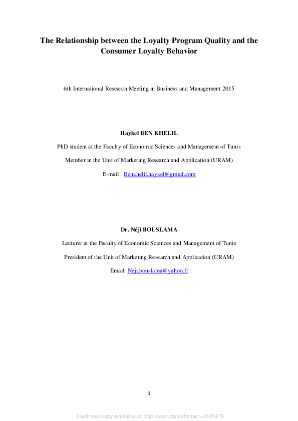(PDF) The Relationship between the Loyalty Program Quality and the ...