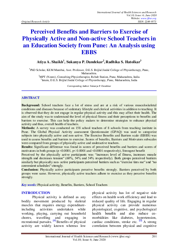(PDF) Perceived Benefits and Barriers to Exercise of Physically Active ...