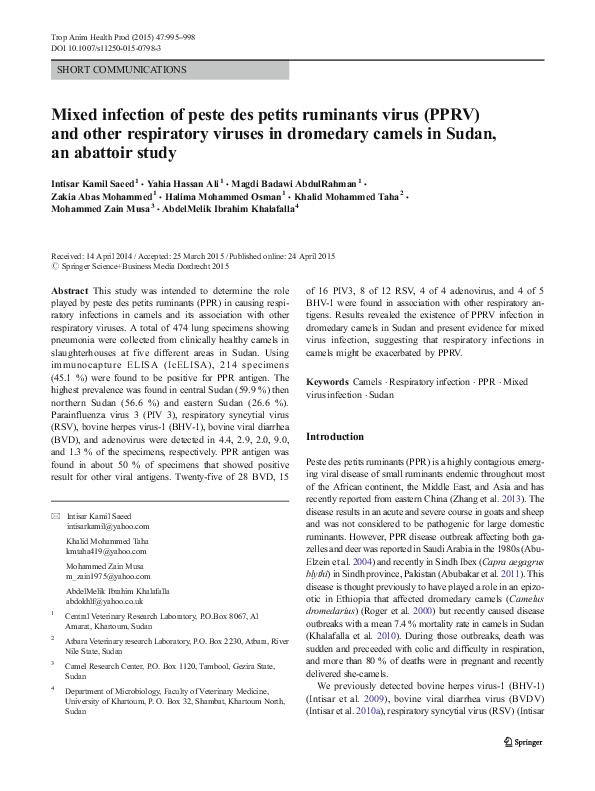 (PDF) Mixed infection of peste des petits ruminants virus (PPRV) and ...