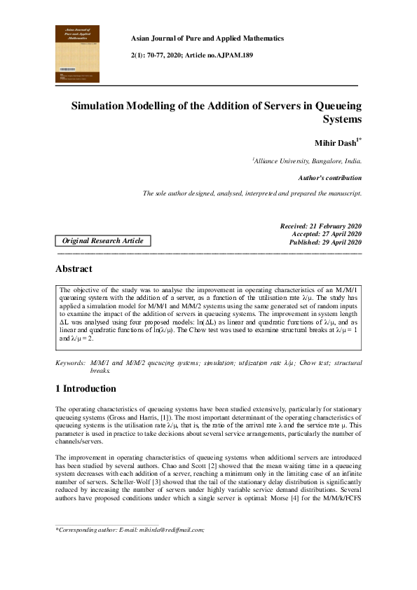 (PDF) Simulation Modelling of the Addition of Servers in Queueing Systems