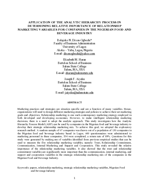 (PDF) Application of the Analytic Hierarchy Process in Determining ...