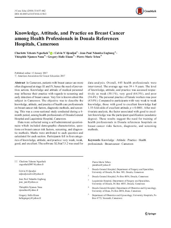 (PDF) Knowledge, Attitude, and Practice on Breast Cancer among Health ...