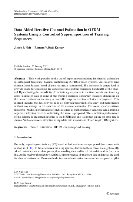 (PDF) Data Aided Iterative Channel Estimation in OFDM Systems Using a ...