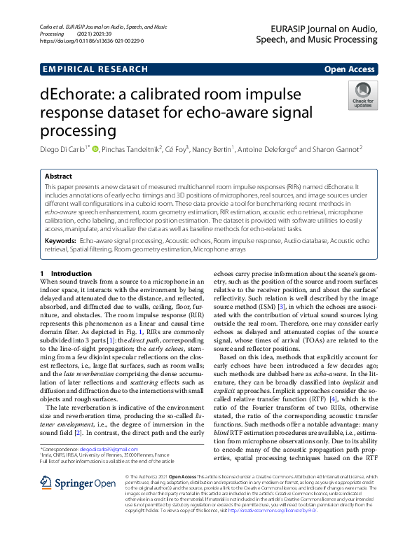 (PDF) dEchorate: a calibrated room impulse response dataset for echo ...