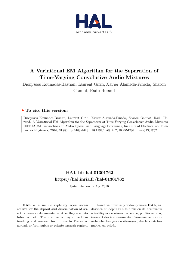 (PDF) A Variational EM Algorithm for the Separation of Time-Varying ...