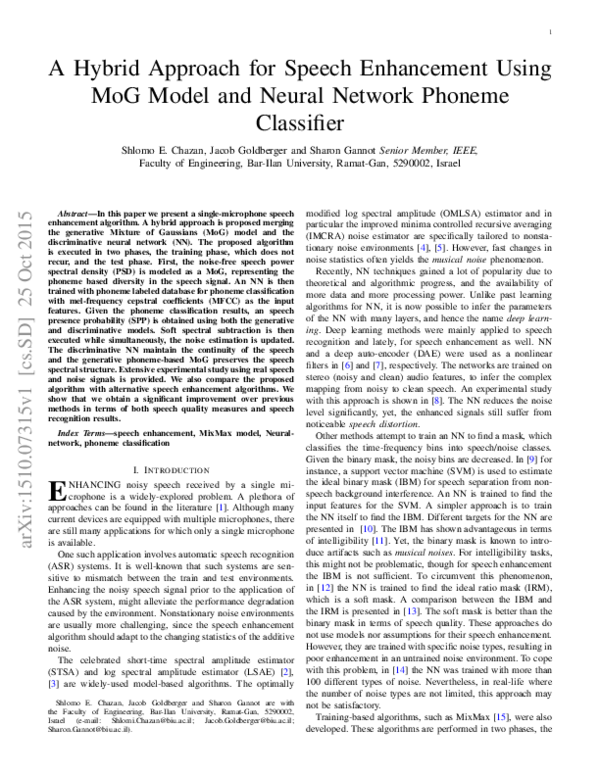 (PDF) A Hybrid Approach for Speech Enhancement Using MoG Model and ...