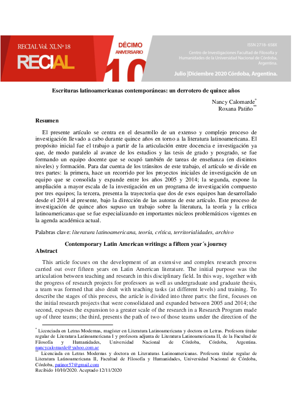 Escrituras latinoamericanas contemporáneas: un derrotero de quince años