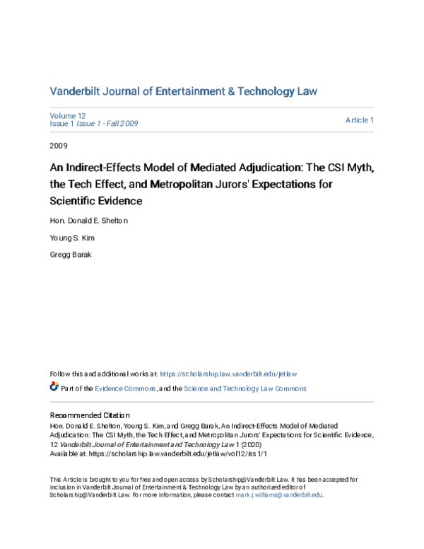 (PDF) An Indirect-Effects Model of Mediated Adjudication: The CSI Myth ...