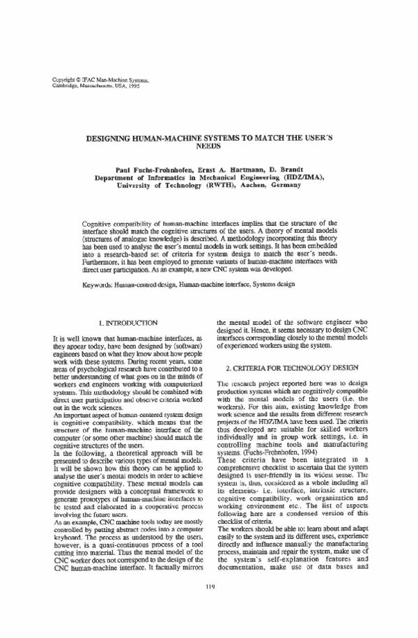 (PDF) Designing Human-Machine Systems to Match the User's Needs