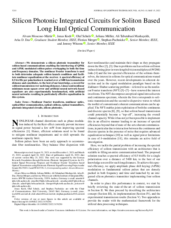 (PDF) Silicon Photonic Integrated Circuits for Soliton Based Long Haul