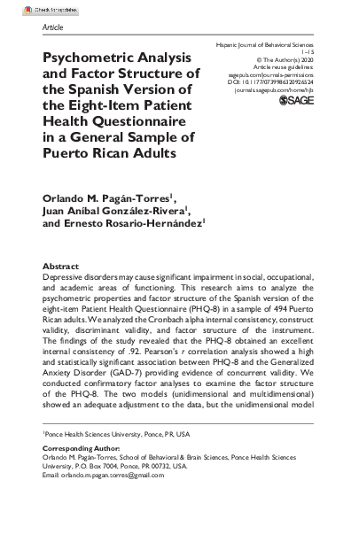(PDF) Psychometric Analysis and Factor Structure of the Spanish Version ...