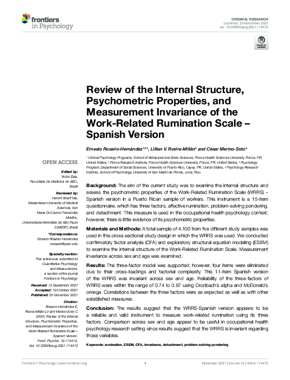 (PDF) Review of the Internal Structure, Psychometric Properties, and ...