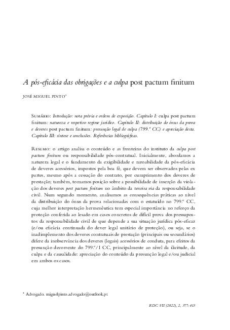 (PDF) Responsabilidade civil pós-contratual: A pós-eficácia das ...