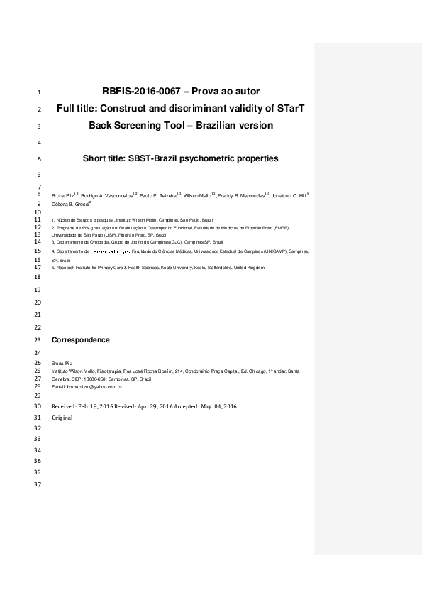 (PDF) Construct and discriminant validity of STarT Back Screening Tool ...
