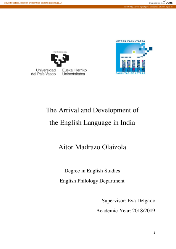 (PDF) The Arrival and Development of the English Language in India