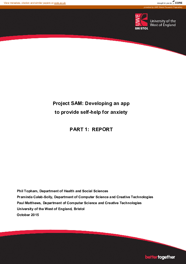 (PDF) Project SAM: Developing an app to provide self-help for anxiety