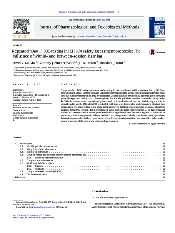 (PDF) Repeated “Day 1” FOB testing in ICH S7A safety assessment