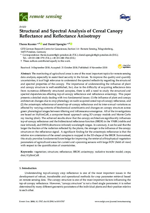 (PDF) Structural and Spectral Analysis of Cereal Canopy Reflectance and ...