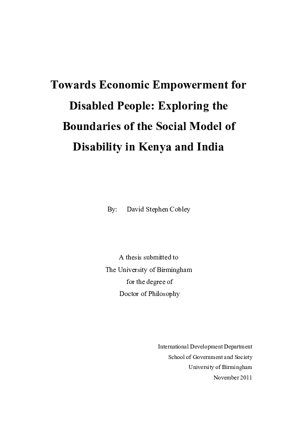 (PDF) Towards economic empowerment for disabled people: exploring the ...
