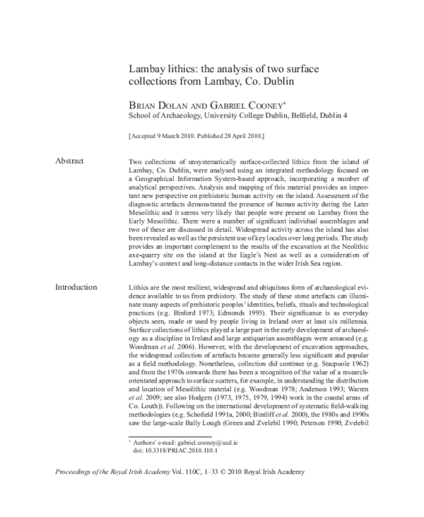 (PDF) Lambay lithics: the analysis of two surface collections from ...