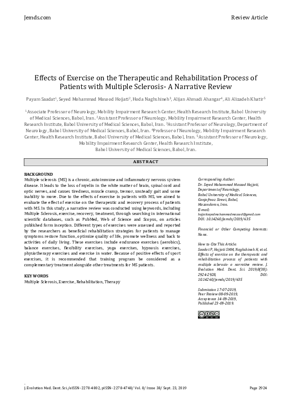 (PDF) Effects of Exercise on the Therapeutic and Rehabilitation Process ...