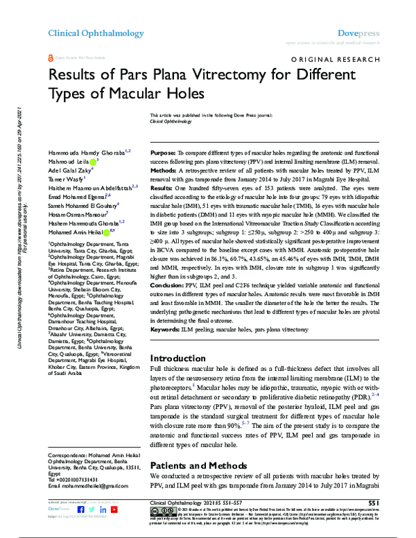 (PDF) Results of Pars Plana Vitrectomy for Different Types of Macular Holes