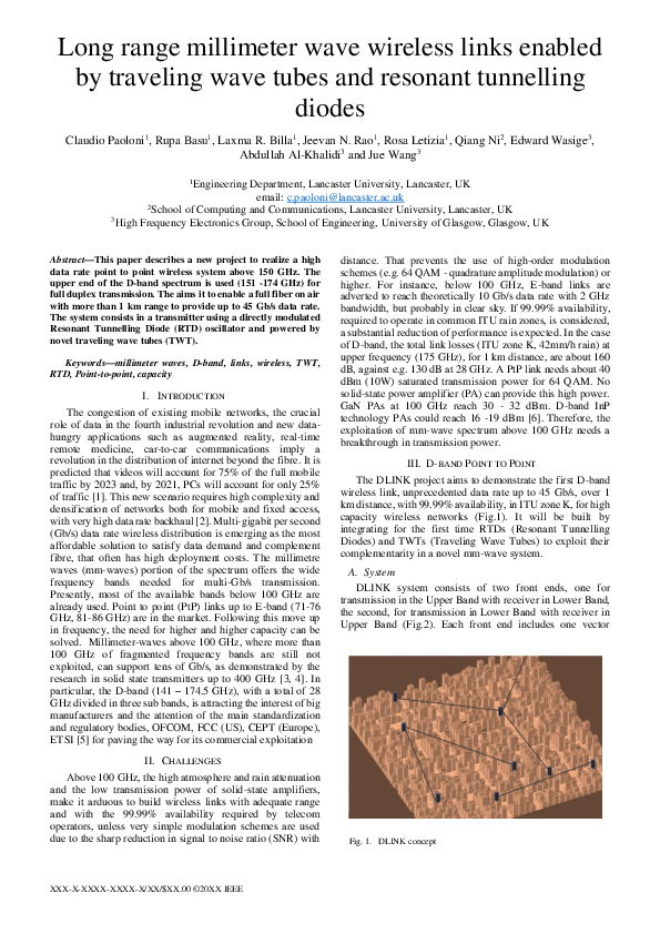 (PDF) Long range millimeter wave wireless links enabled by traveling ...